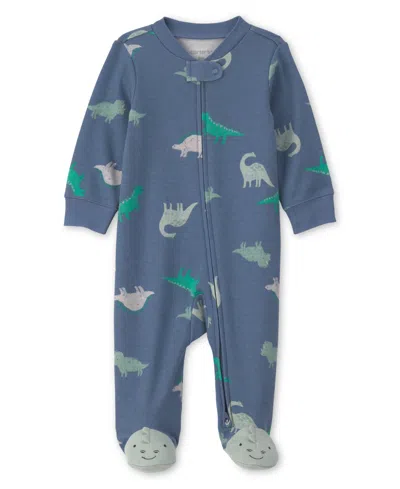 Carter's Baby Boy's Dinosaur Foot Art Snug Fit Sleep & Play In Blue