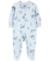 Carter's Baby Boy Or Baby Girls Printed 2-way Zip Up Cotton Sleep And Play In Blue Bear