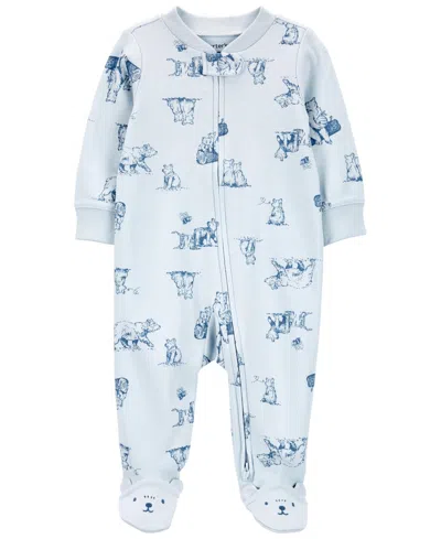 Carter's Baby Boy Or Baby Girls Printed 2-way Zip Up Cotton Sleep And Play In Blue Bear