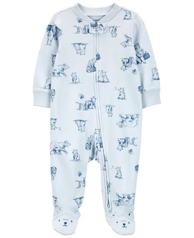 Carter's Baby Boy Or Baby Girls Printed 2-way Zip Up Cotton Sleep And Play In Blue