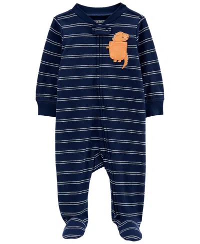 Carter's Baby Boy Or Baby Girls Printed 2-way Zip Up Cotton Sleep And Play In Blue Dinosaur