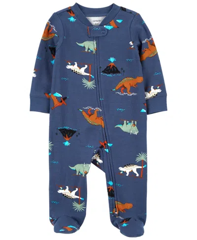 Carter's Baby Boy Or Baby Girls Printed 2-way Zip Up Cotton Sleep And Play In Dinosaurs