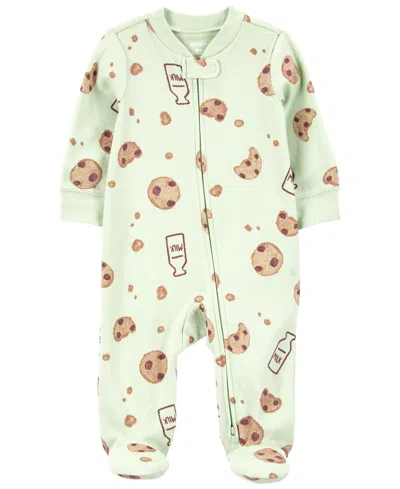 Carter's Baby Boy Or Baby Girls Printed 2-way Zip Up Cotton Sleep And Play In Milk And Cookies