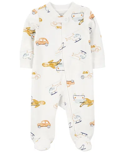 Carter's Baby Boy Or Baby Girls Printed 2-way Zip Up Cotton Sleep And Play In Vehicles