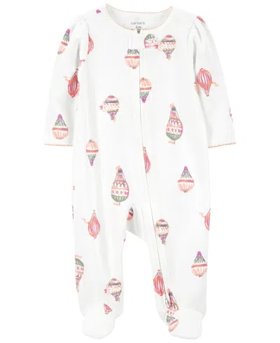 Carter's Baby Boy Or Baby Girls Printed 2-way Zip Up Cotton Sleep And Play In White Hot Air Balloon