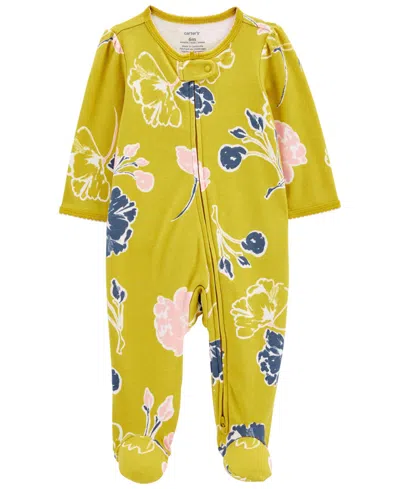 Carter's Baby Boy Or Baby Girls Printed 2-way Zip Up Cotton Sleep And Play In Yellow Floral
