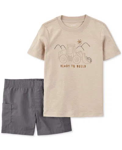 Carter's Babies' Toddler Boys Construction T-shirt & Shorts, 2 Piece Set In Tan