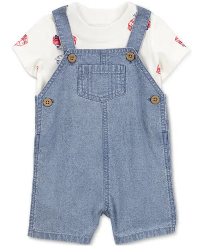 Carter's Baby Boys 2-pc. Cotton Fire Truck T-shirt & Chambray Shortall Set In Blue