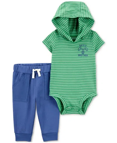 Carter's Baby Boys 2-pc. Cotton Hooded Brother Bodysuit & Pants Set In Green