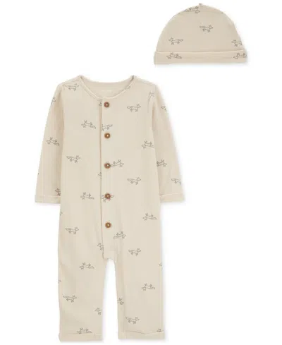 Carter's Baby Boys 2-pc. Fox-print Jumpsuit & Beanie Set In Ivory