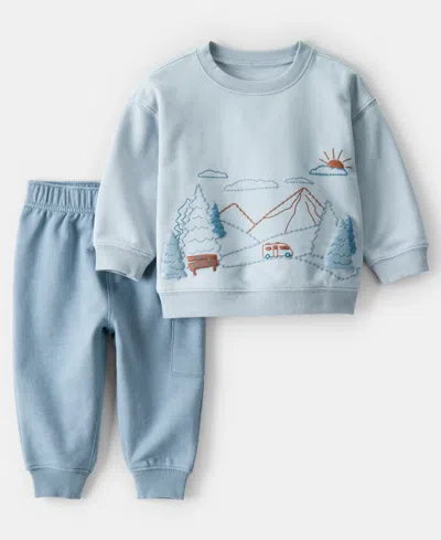 Carter's Baby Boys 2-piece Day Dream Mountain Print Sweatshirt And Pants Set In Blue