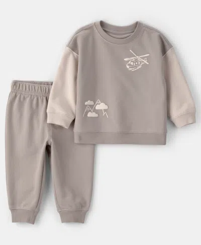 Carter's Baby Boys 2-piece Helicopter Print Sweatshirt And Pants Set In Gray