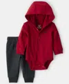 Carter's Baby Boys 2-piece Hooded Bodysuit And Pants Set In Red
