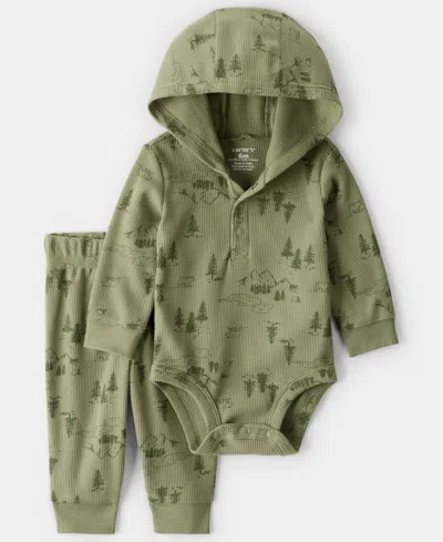 Carter's Baby Boys 2-piece Mountain Thermal Long-sleeve Bodysuit And Pants Set In Green