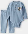 Carter's Baby Boys 2-piece Park Ranger Thermal Bodysuit And Pants Set In Blue