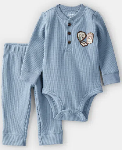 Carter's Baby Boys 2-piece Park Ranger Thermal Bodysuit And Pants Set In Blue