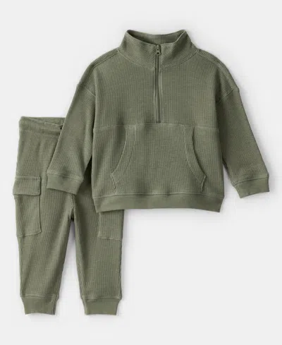 Carter's Baby Boys 2-piece Quarter Zip Jacket And Jogger Pants Set In Green
