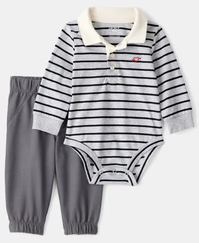 Carter's Baby Boys 2-piece Striped Bodysuit And Pants Set In Gray