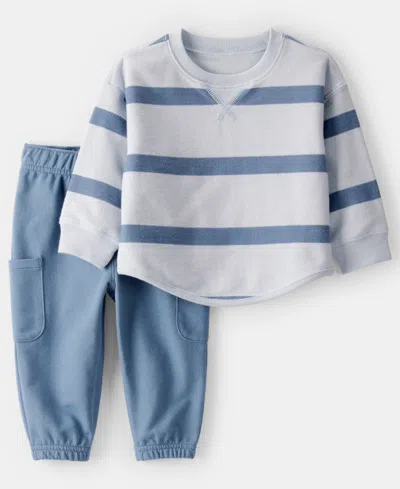 CARTER'S BABY BOYS 2-PIECE STRIPED TERRY LONG-SLEEVE T-SHIRT AND PANTS SET