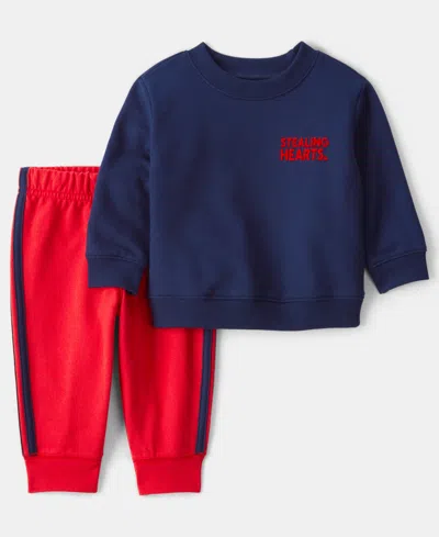 Carter's Baby Boys 2-piece Valentine's Day Heart Crewneck T-shirt And Joggers Set In Multi