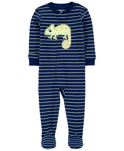 Carter's Baby Boys 2 Way Zip Cotton Pajama In Dark Blue