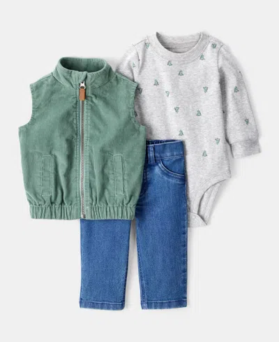 Carter's Baby Boys 3-pc. Corduroy Vest, Bodysuit & Denim Pants Set In Blue