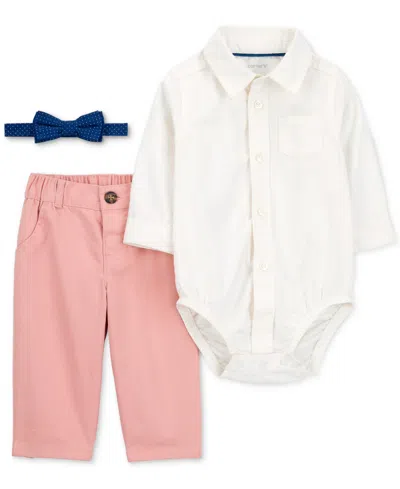 Carter's Baby Boys 3-pc. Cotton Bow Tie, Bodysuit & Pants Set In Ivory