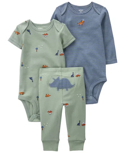 Carter's Baby Boys 3-piece Bodysuits And Pants Set In Green Dinos