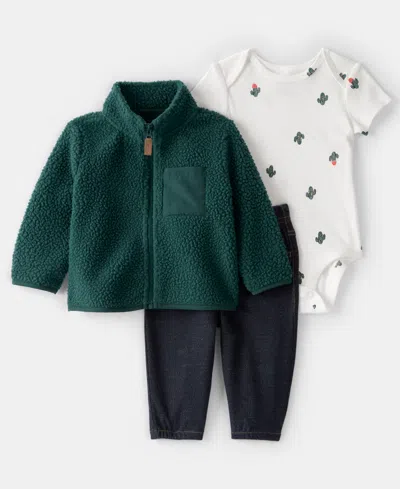Carter's Baby Boys 3-piece Cactus Zip-up Jacket, Bodysuit And Pants Set In Black