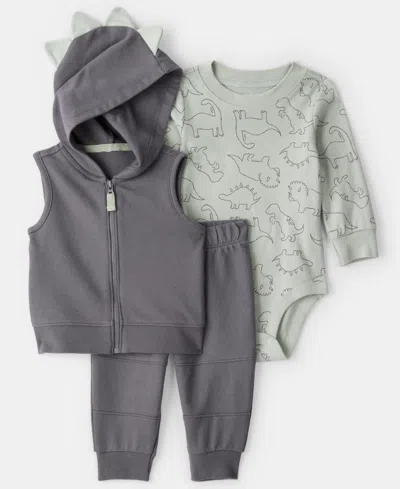 Carter's Baby Boys 3-piece Dinosaur Sleeveless Vest, Bodysuit And Pants Set In Multi