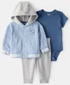 Carter's Baby Boys 3-piece French Terry Long-sleeve Jacket, Bodysuit And Pants Set In Blue