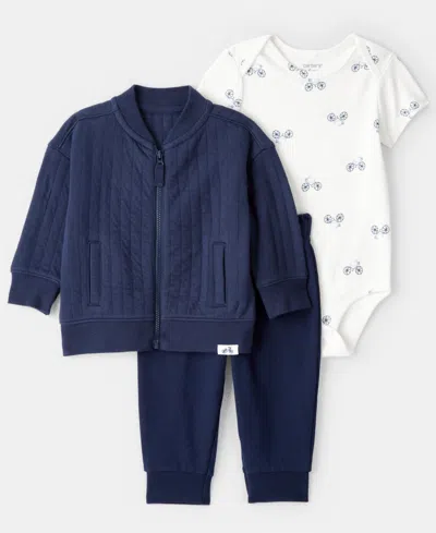 Carter's Baby Boys 3-piece Quilted Jacket, Bodysuit And Pants Set In Blue