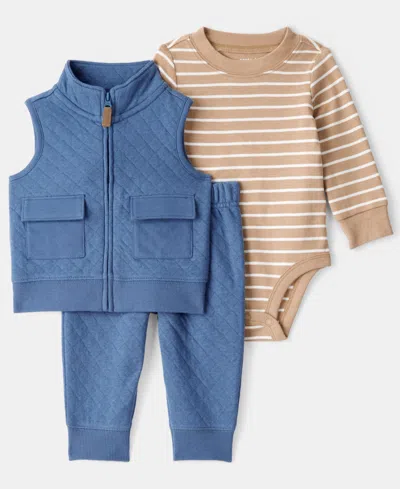 Carter's Baby Boys 3-piece Quilted Vest, Bodysuit And Pants Set In Multi