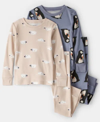 Carter's Baby Boys 4-piece Penguin And Polar Bear Printed Top And Pants Pajama Set In Neutral