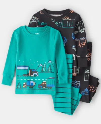 Carter's Baby Boys 4-piece Truck Printed Long-sleeve Top And Pants Set In Multi