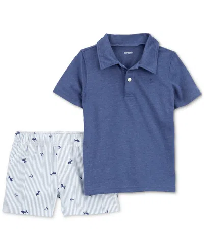 Carter's Babies' Toddler Boys Anchor Polo Shirt & Striped Shorts, 2-piece Set In Navy