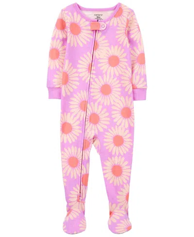 Carter's Baby Boys And Baby Girls 100% Snug Fit Cotton Footie Pajamas In Flowery Pink