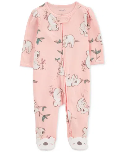 Carter's Baby Boys And Baby Girls 2-way Zip Sleep And Play Coverall In Pink Koala