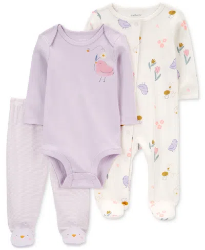 Carter's Baby Boys And Baby Girls 3-piece Sleep And Play, Bodysuit, And Pants Set In Purple