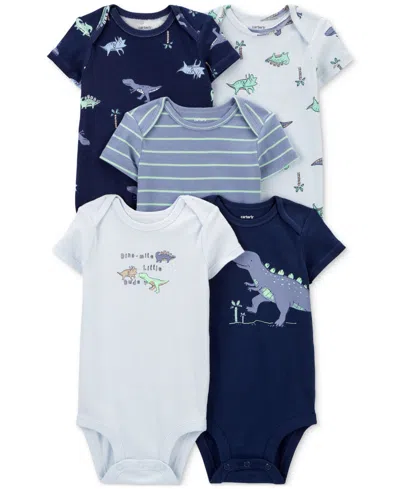 Carter's Baby Boys And Baby Girls 5-pc. Short Sleeve Bodysuits Set In Blue Dinos