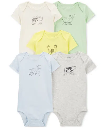 Carter's Baby Boys And Baby Girls 5-pc. Short Sleeve Bodysuits Set In Farm Animals