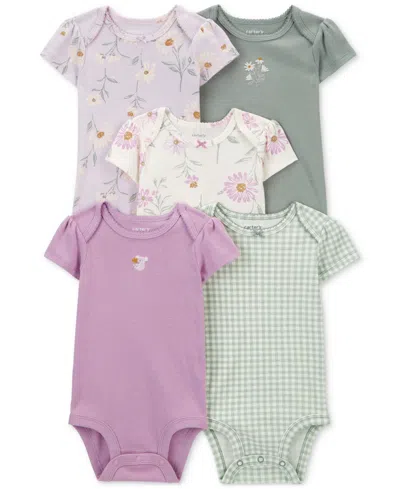 Carter's Baby Boys And Baby Girls 5-pc. Short Sleeve Bodysuits Set In Purple,green