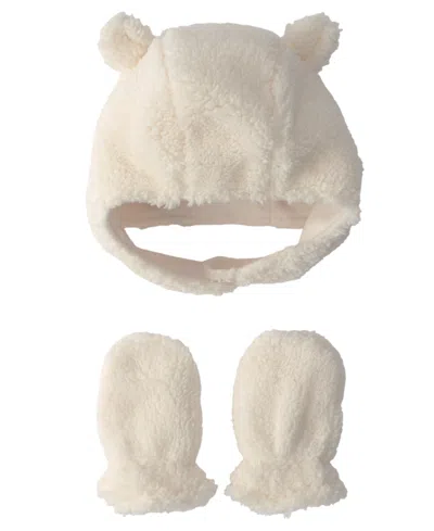 Carter's Baby Boys' And Baby Girls' Bear Teddy Fleece Hat And Mitten, 3-piece Set In Neutral