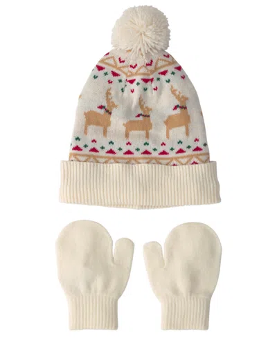Carter's Baby Boys' And Baby Girls' Fair Isle Christmas Beanie And Glove, 3-piece Set In Neutral
