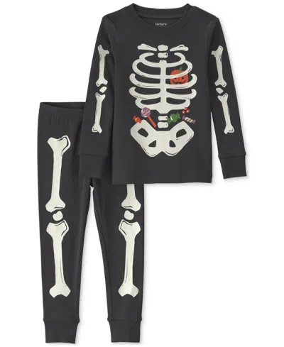 Carter's Baby Boys' And Baby Girls' Halloween Glow In The Dark Skeleton Cotton Snug-fit Pajama, 2-piece Set In Black