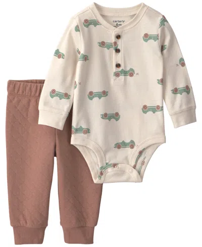 Carter's Baby Boys' And Baby Girls' Long-sleeve Bodysuit And Pants, 2-piece Set In Neutral