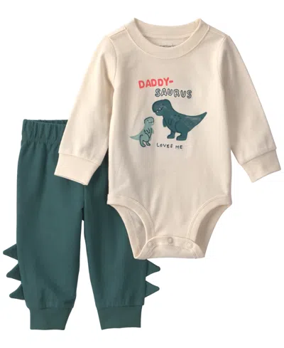 Carter's Baby Boys' And Baby Girls' Long-sleeve Bodysuit And Pants, 2-piece Set In Green,cream