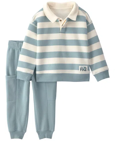 Carter's Baby Boys' And Baby Girls' Long-sleeve Polo Sweatshirt And Pants, 2-piece Set In Blue