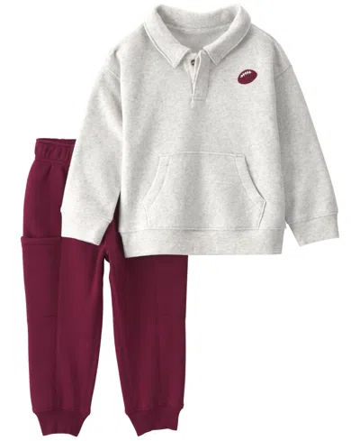 Carter's Baby Boys' And Baby Girls' Long-sleeve Polo Sweatshirt And Pants, 2-piece Set In White