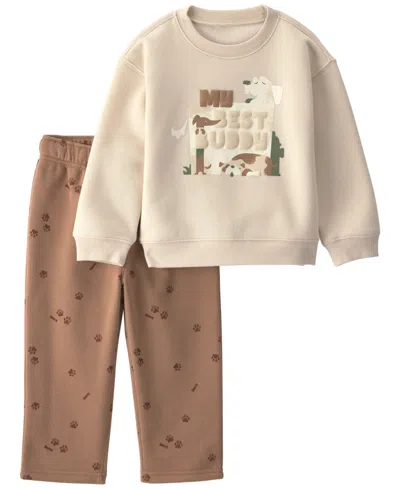 Carter's Baby Boys' And Baby Girls' Long-sleeve Sweatshirt And Pants, 2-piece Set In Neutral